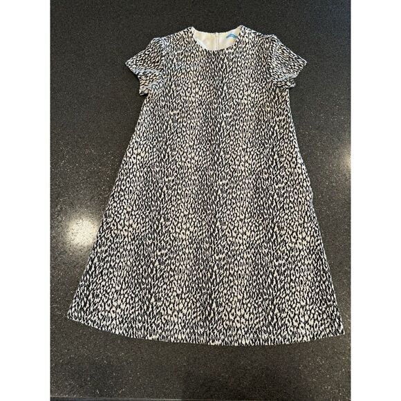 J McLaughlin Black White Cheetah Print Shift Dress Stretchy Pockets Office Small - Picture 1 of 5